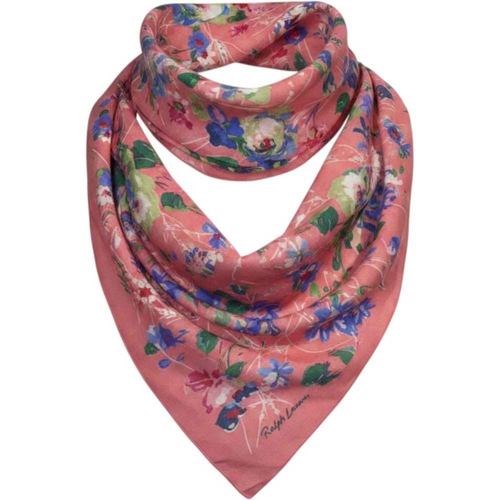 Vintage Ralph Lauren Silk Chiffon Scarf OS Pink Floral Signature